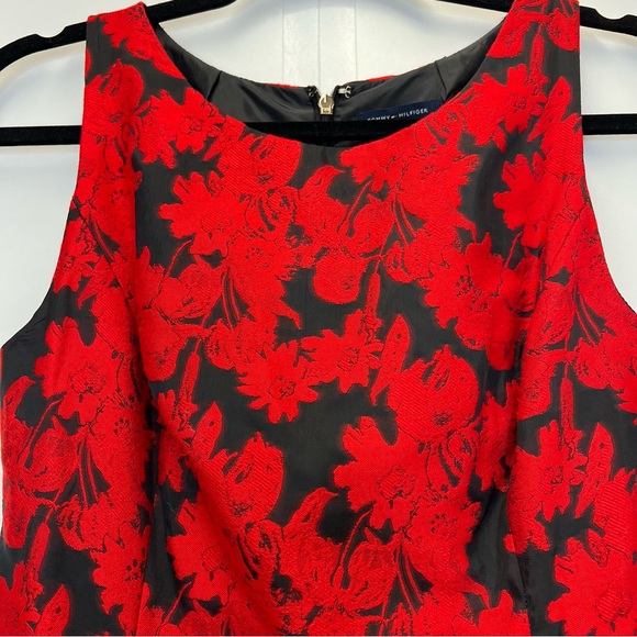 Tommy Hilfiger Floral Jacquard Dress Size 2 A Line Sleeveless Red and Black - Picture 5 of 11